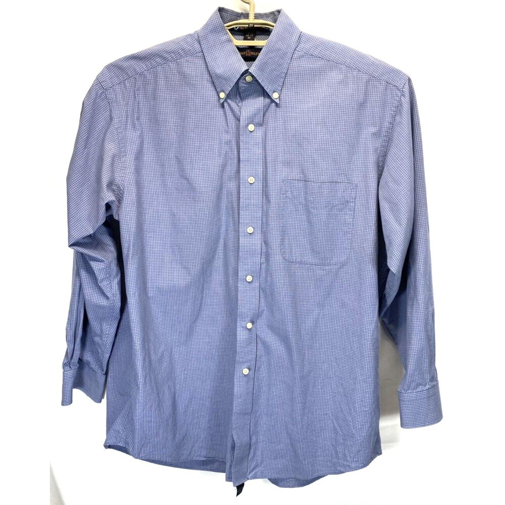 Tommy Hilfiger Men's Dress Shirt M 15.5 32-33 TLC The Lifetime Collar Blue Check